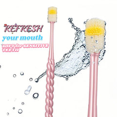 Close-up of spherical toothbrush head for sensitive mouths