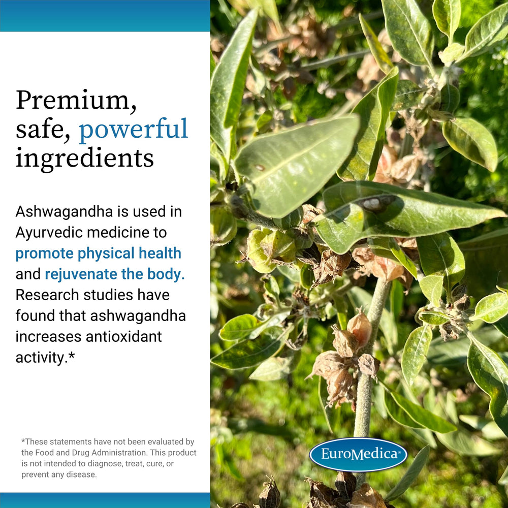 60-capsule bottle displayed for EuroMedica Ashwagandha Complex