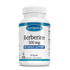 EuroMedica Berberine 500 mg bottle with label focusing on brain and heart health