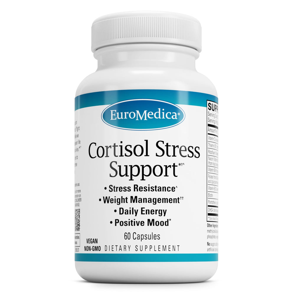 Front view of EuroMedica Cortisol Stress Support bottle
