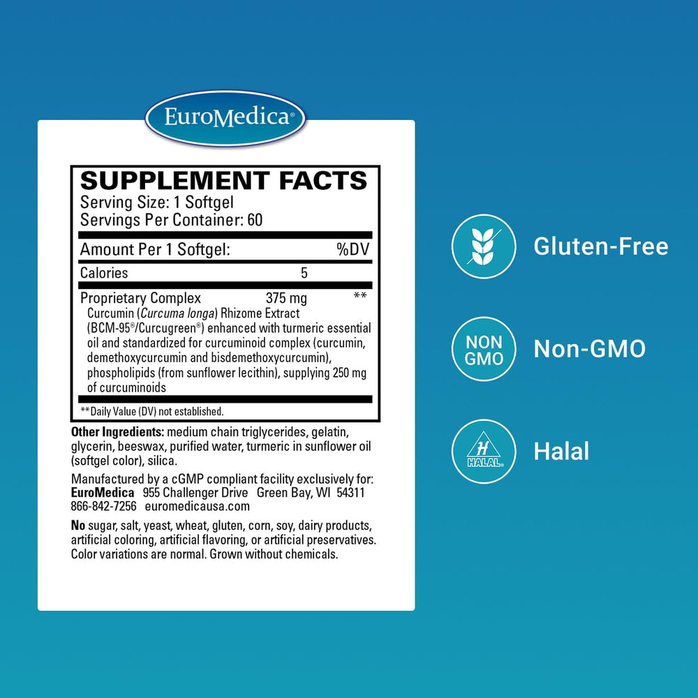 Close-up of CuraPro label highlighting curcumin and turmeric essential oil