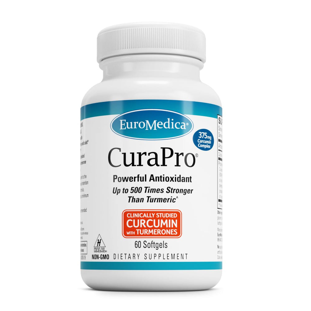 Bottle of EuroMedica CuraPro antioxidant supplement for brain and immune health