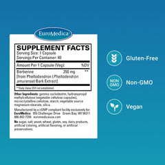 Berberine capsules highlighting vegan formula