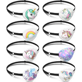 Eight unicorn-pattern kids fabric eye patches with adjustable elastic strap