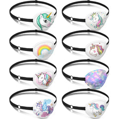 Eight unicorn-pattern kids fabric eye patches with adjustable elastic strap