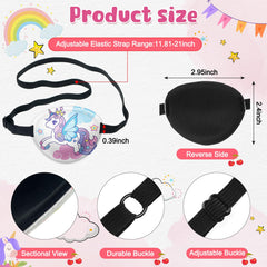 Close-up of colorful unicorn designs on kids' eye patch