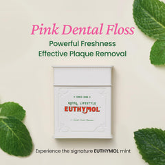 Mint-flavored pink floss close-up with vegan wax coating