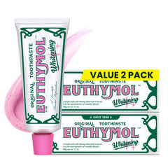 Front view of EUTHYMOL Whitening Toothpaste Pack of 2 in recyclable aluminum tubes