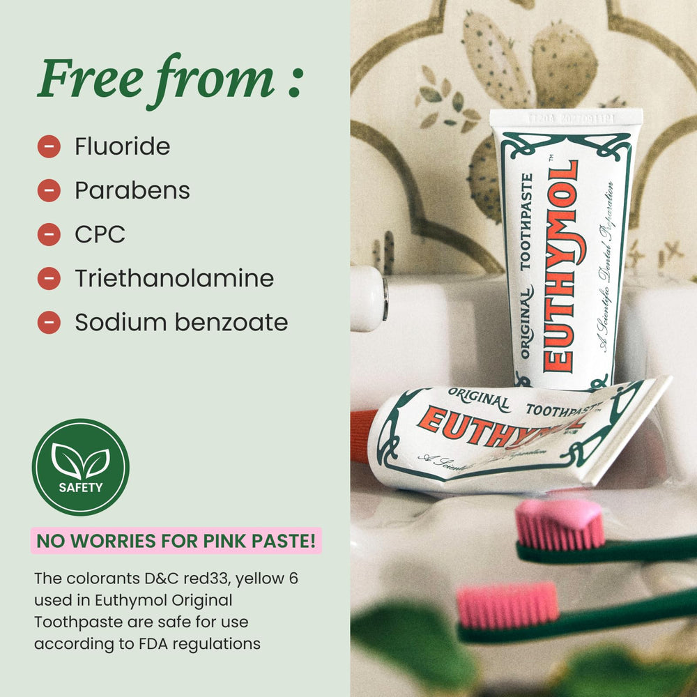 Wintergreen flavor and fluoride-free badge