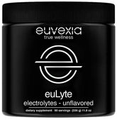Euvexia euLyte bottle pouring into water for quick hydration during workouts.