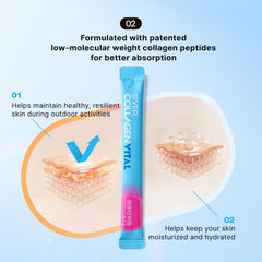 Close-up of label highlighting 1,000mg low molecular weight collagen