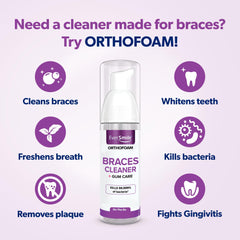 Foaming OrthoFoam applied to braces on teeth