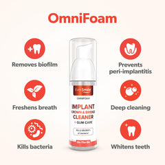 Foaming action reaching around implants and crowns