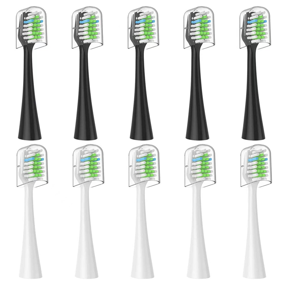 Everystep 10-pack replacement toothbrush heads for AquaSonic Duo and Home Dental Center, black and white heads
