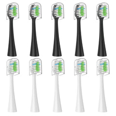 Everystep 10-pack replacement toothbrush heads for AquaSonic Duo and Home Dental Center, black and white heads