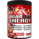 EVL BCAA Lean Energy Powder canister – Fruit Punch flavor – front view