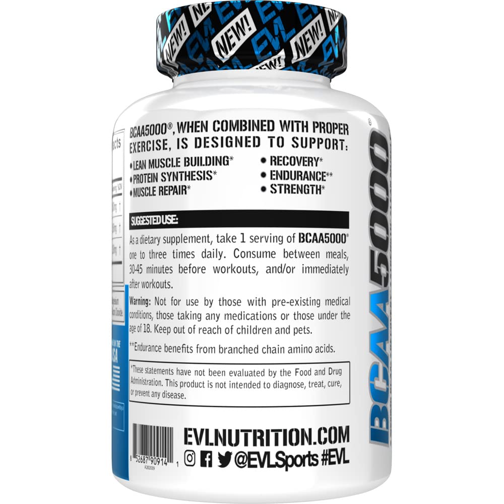 EVL BCAA5000 with a glass of water emphasizes hydration during workouts.