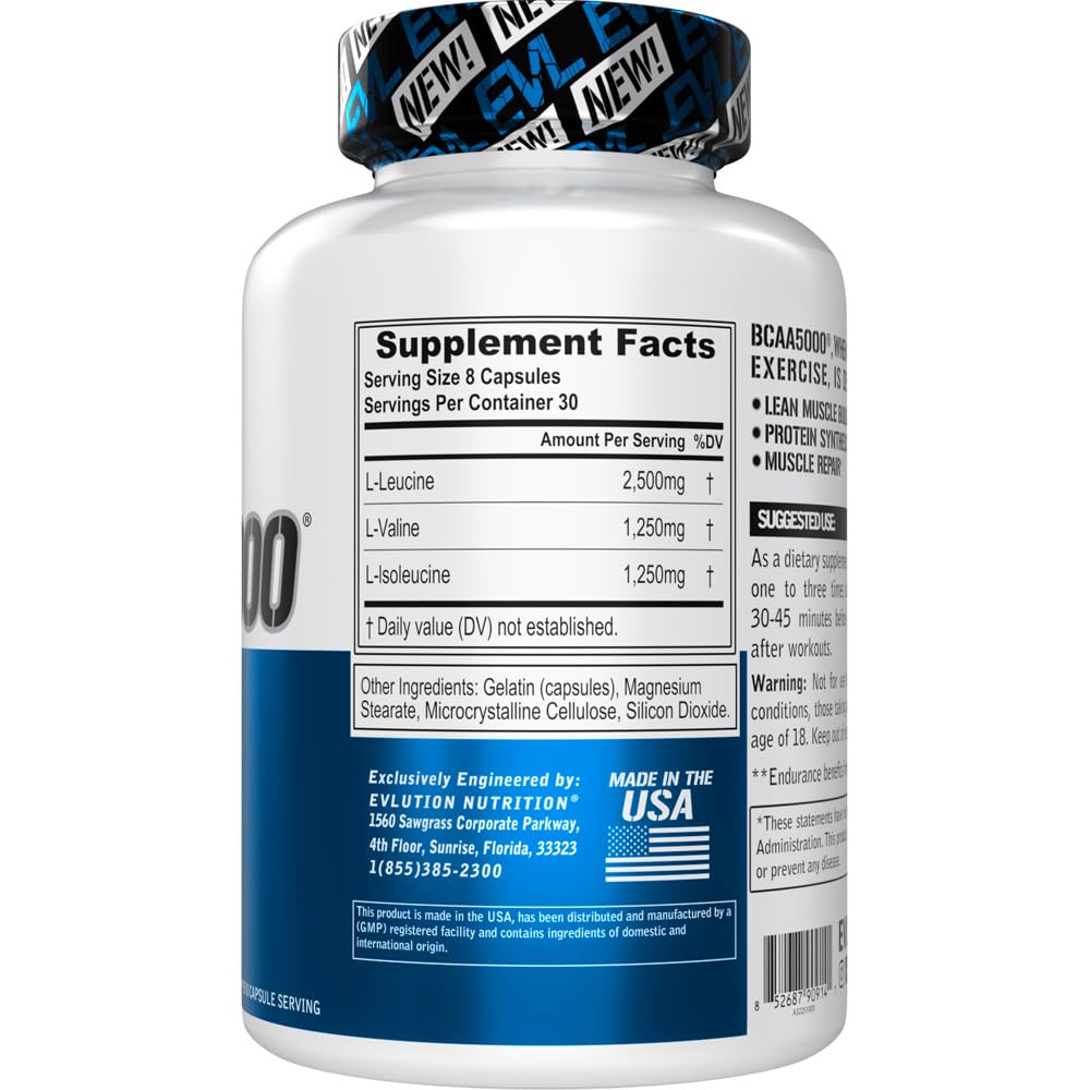 EVL BCAA5000 capsules ready for pre-workout use.