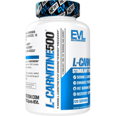EVL L-Carnitine packaging display highlighting non-GMO and transparent labeling