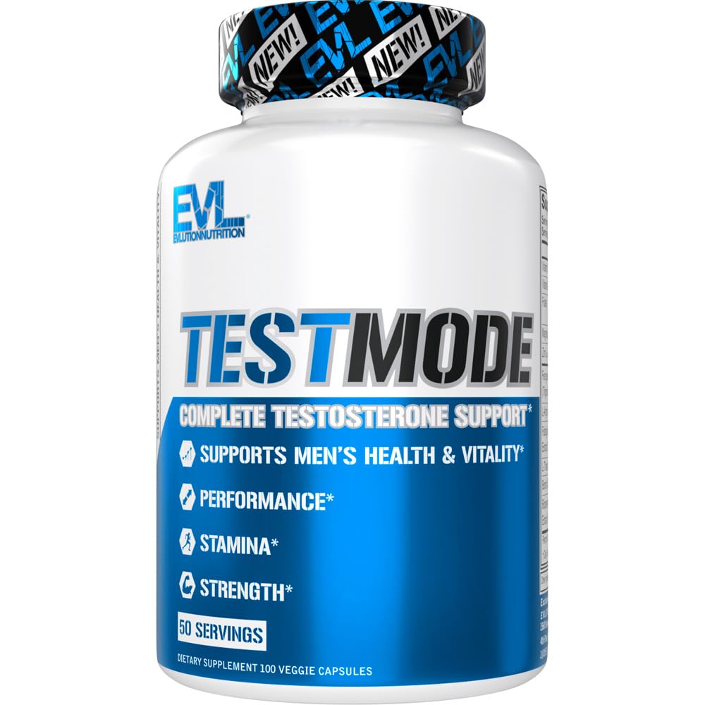 EVL TestMode bottle with label showing 50 servings
