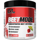 Evlution BeetMode bottle front showing Black Cherry flavor for pre- or post-workout boost