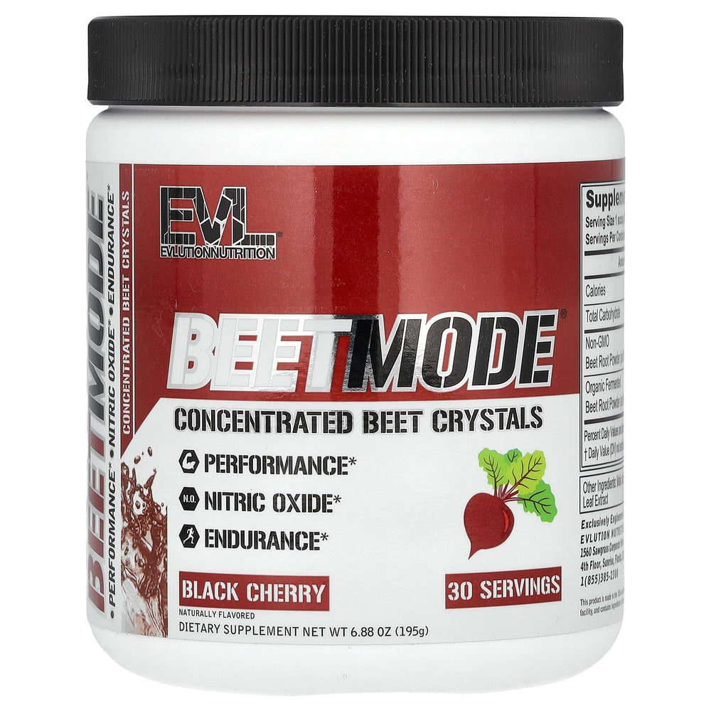 Evlution BeetMode jar with ingredients and nutrition facts for informed choice