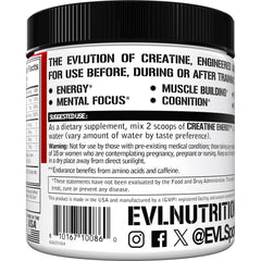 Serving scoop of EVL Creatine Energy showing 5g creatine monohydrate per serving