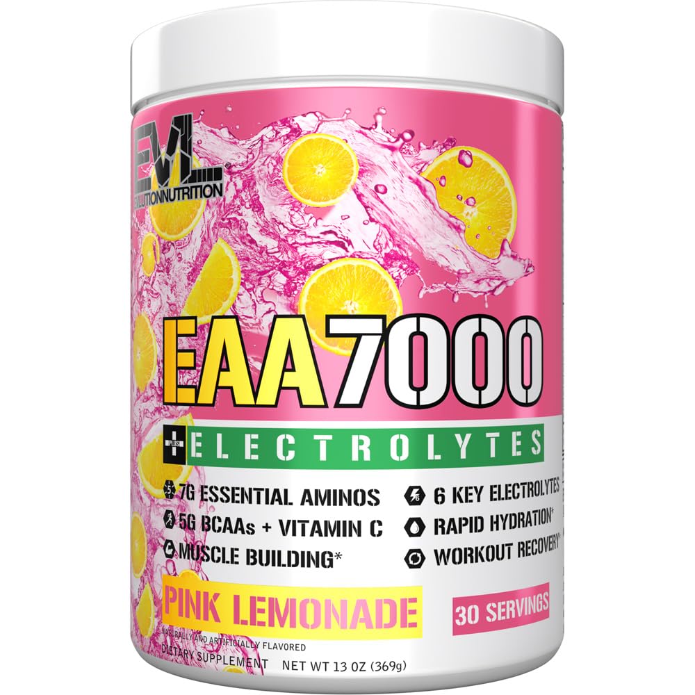 Evlution Nutrition EAA7000 + Electrolytes Pink Lemonade bottle front view