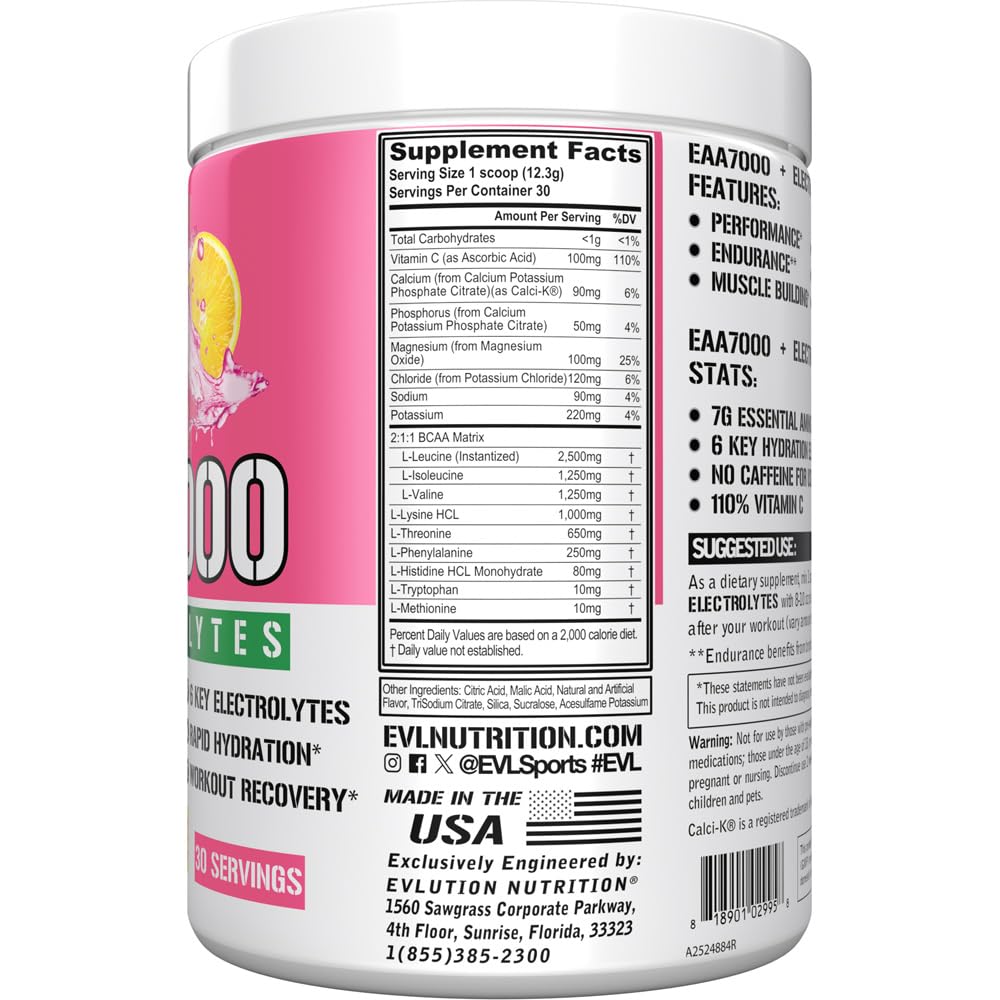Serving scoop of EAA7000 + Electrolytes with pink lemonade flavor