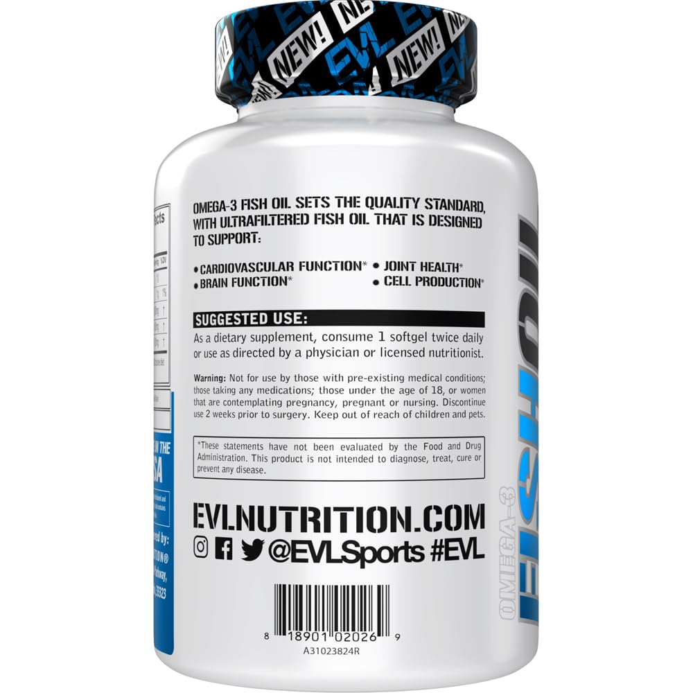 Label showing EPA and DHA content and molecularly distilled omega-3