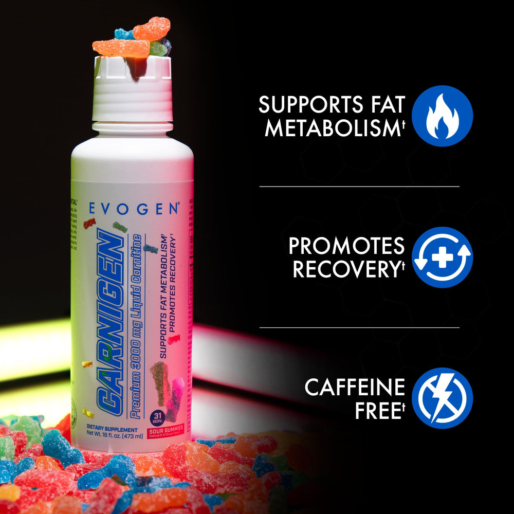 Evogen Carnigen Liquid poured into a glass, illustrating daily recovery-friendly use.