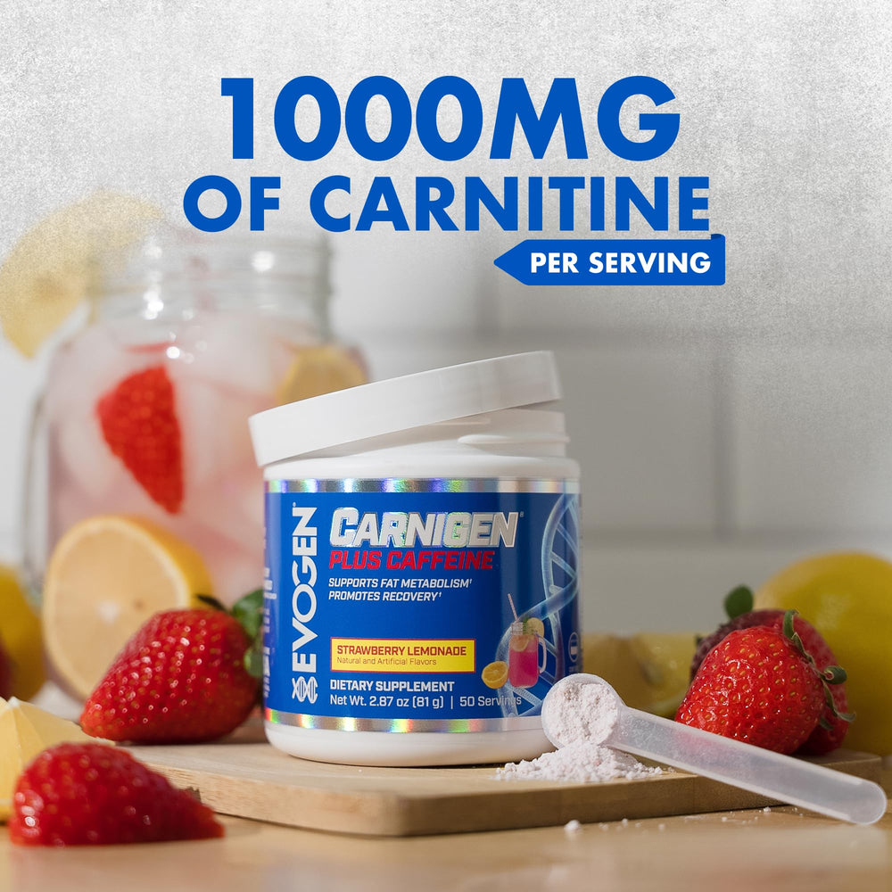 Evogen Carnigen Plus Caffeine bottle-setup showcasing packaging and brand credibility
