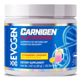 Evogen Carnigen Plus Caffeine label close-up showing premium formula features for athletes