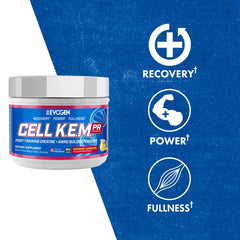 Evogen Cell K.E.M PR V2 bottle on shelf signaling premium post workout nutrition