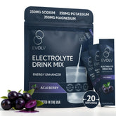 EVOLV Electrolytes packet open—convenient hydration for quick workouts.