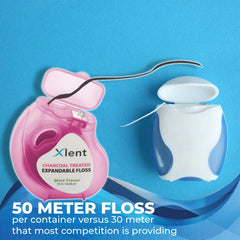 50 meters of floss in a 6-count pack