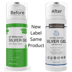 Rear view of aloe-enriched colloidal silver gel bottle in a 4-pack