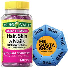 Spring Valley Extra Strength Hair Skin Nails bottle with pill organizer