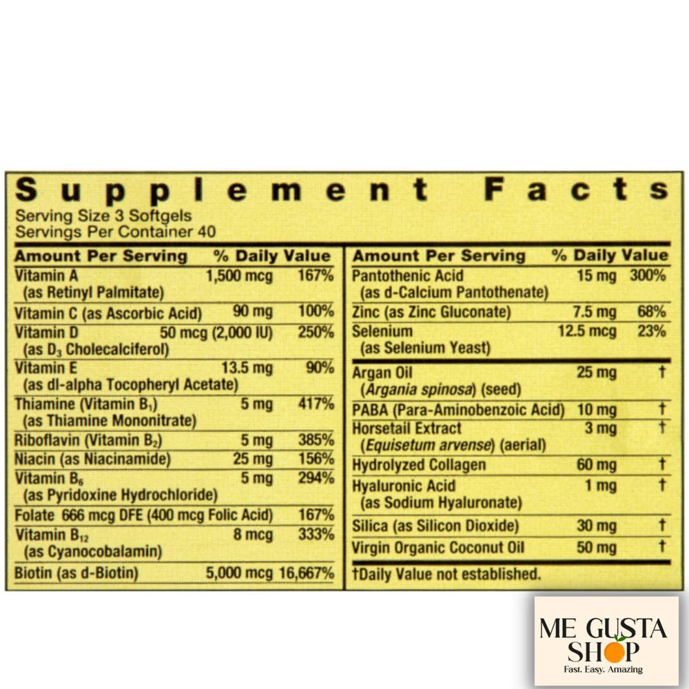 Hair Skin Nails 120-count supplement bottle close-up