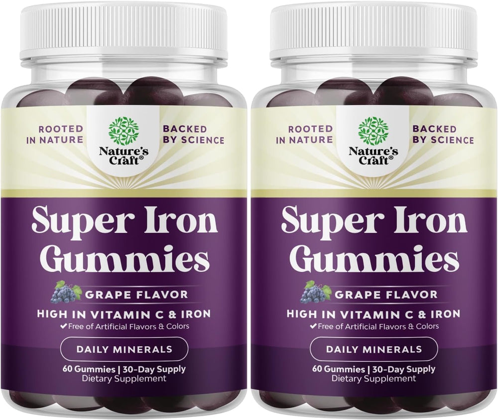 Front view of extra strength iron gummies for women and men, 45mg per serving