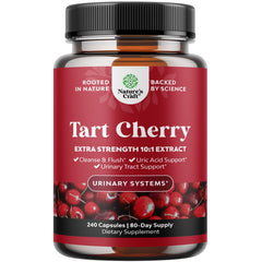 Front view of extra strength tart cherry capsules bottle with 7500mg dosage