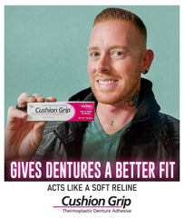 Unmatched hold close-up of denture adhesive