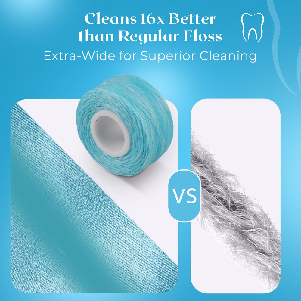 Close-up view of extra-wide woven floss threads