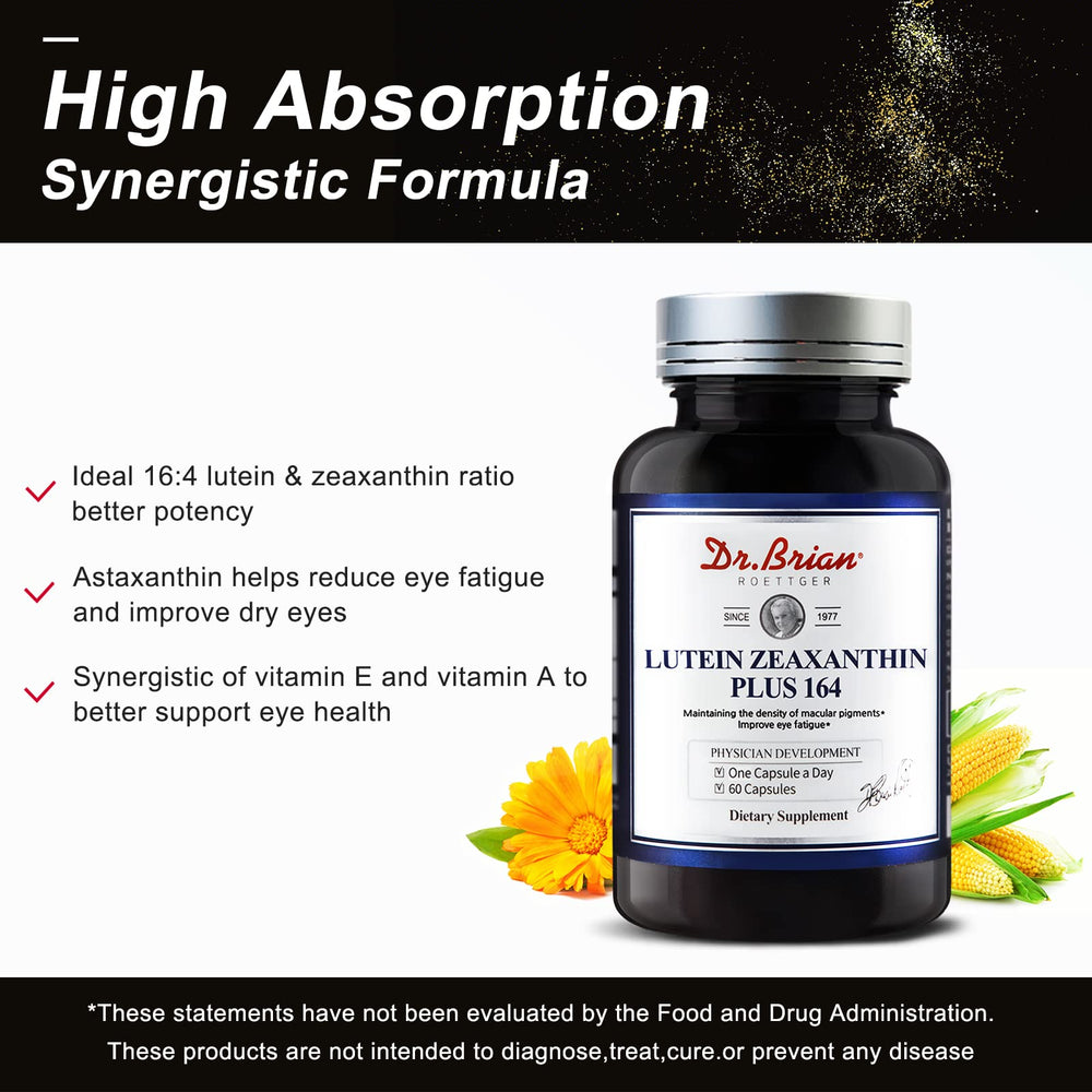 Ingredient breakdown showing lutein, zeaxanthin, astaxanthin, vitamins A and E