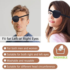 Close-up of adjustable elastic band on black eye patch