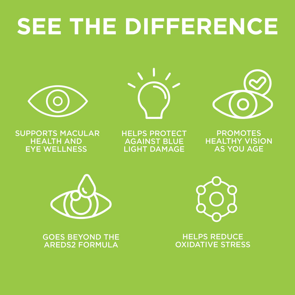 Close-up of EyeScience Macular Health Formula bottle