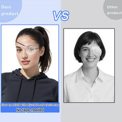 Eye shield showing dimensions 2.95 by 2.44 inches with black strap