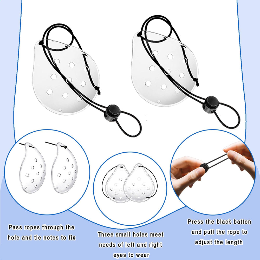 Two clear eye shields with black adjustable straps for both eyes