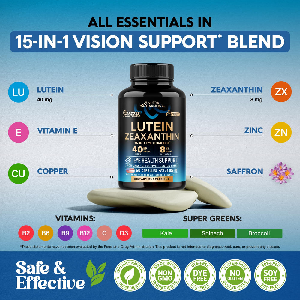 Vitamins B2, B6, B9, B12, C, and D3 included in eye health supplement