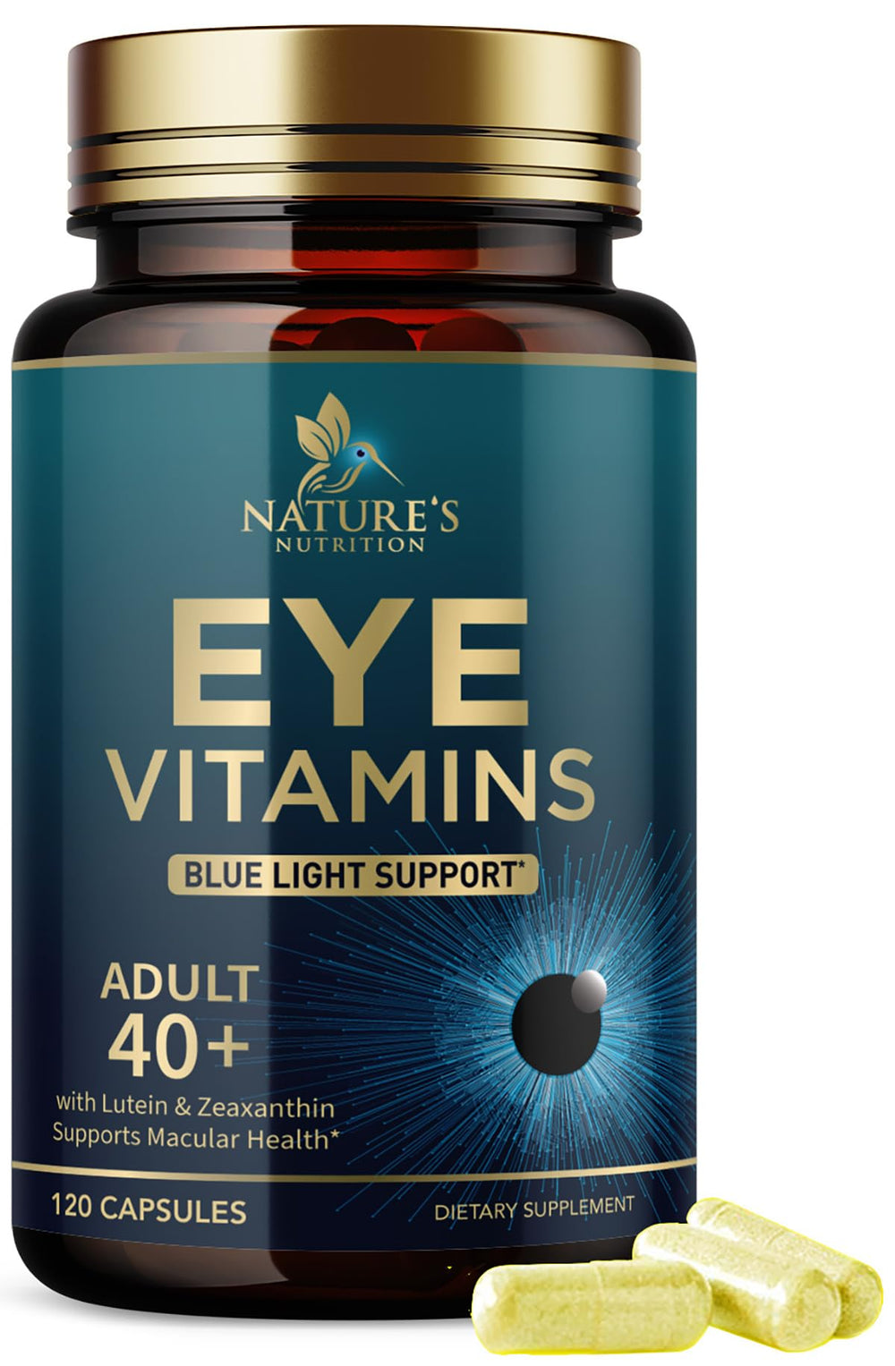 Bottle of Eye Vitamins Supplement with 120 capsules label